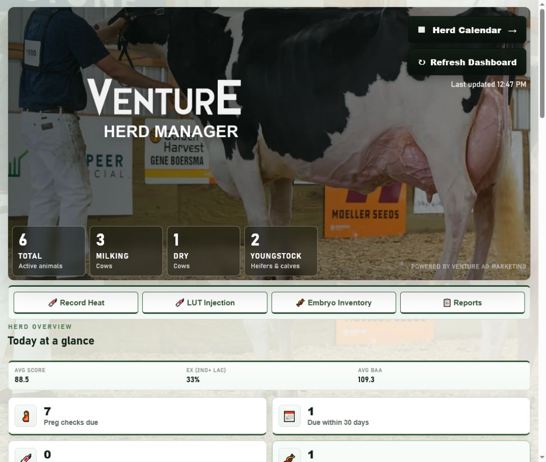 Actual Venture Herd Manager dashboard